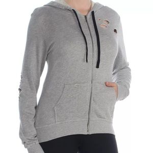 MATERIAL GIRL New Gray Ripped Zip Up Jacket